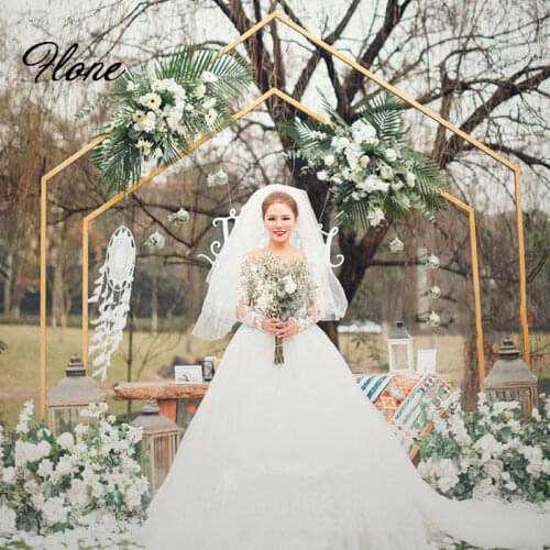Metal Wedding arch floral arch party stage backdrop iron Pentagon flowers arch stand marriage arch door ceremony decoration