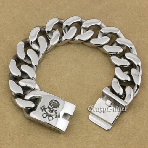 Deep Engraved 9 Lengths 316L Stainless Steel Skull Engine Mens Biker Rocker Punk Bracelet Engraving Service 5D106