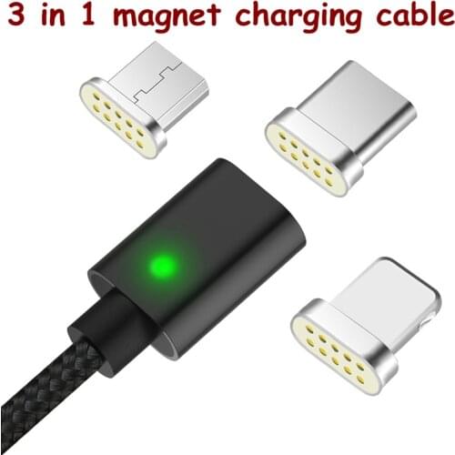 2018 New 3 IN 1 Multi-function Magnetic Phone charging & data transmission cable Type-C Micro-USB 8-Pin adapters magnetic cable