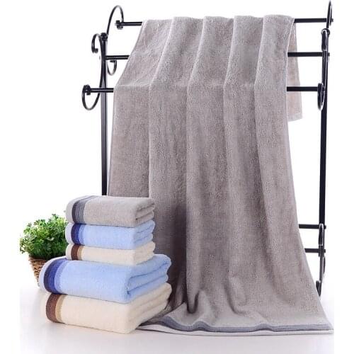 Plain-colored Bamboo Fiber Bath Towel 70x140cm Embroidery Solid Color Quick-dry Water Absorb Towel Cleaning Women Household Item