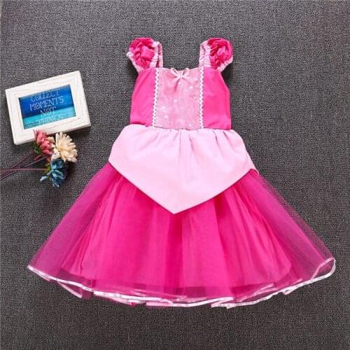 Girls Cartoon Dresses Kids Party Dress for Aurora Princess Halloween Cosplay Clothes Girls Dress Summer Children Cotton Clothes