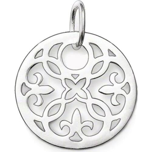Arabesque Vine Hollow Disc Ornament Pendants Fit Necklaces, 925 Sterling Silver Thomas Style Pendant Ts Jewelry Gift for Women