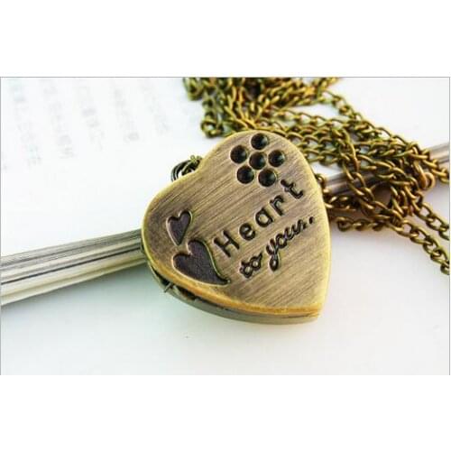 Heart Fashion quartz Bronze antiques woman and girl GIft Necklace pendant pocket watches Quartz hours PKJ52