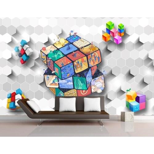 Custom wallpaper hand-painted childrens geometric figures Rubiks cube mural home decoration baby room background 3d wallpaper