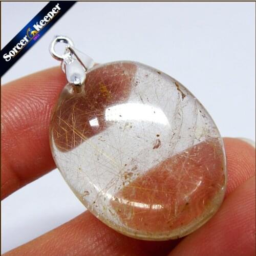 Rare Natural Quartz Gold Rutilated Garden Quartz Crystal Love Necklace Pendant natural minerals Fish Tank Beads MS843