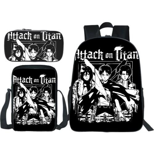 Japan Anime Attack On Titan School Bags Stylish Simplicity Boy Girl Bag Messenger Bag Pencil Case Backpack 3 Pieces/set Gift