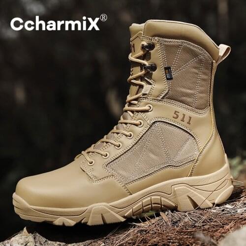 CcharmiX Tactical Military Boots Men Boots Desert Combat Army Boots Outdoor Hiking Boots Ankle Shoes Men Work Safety Shoes 47
