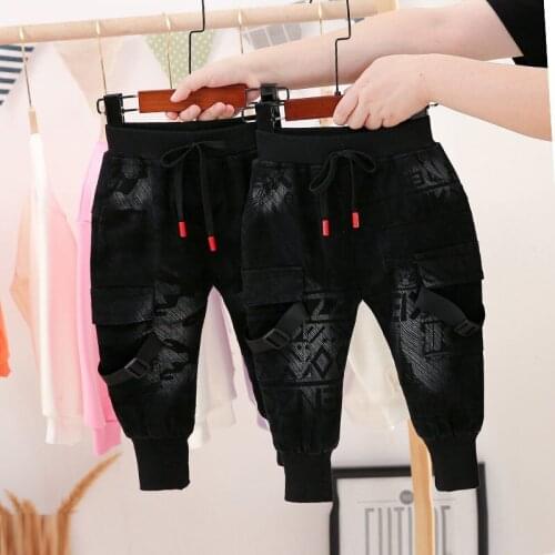 Boys plus velvet jeans thickened western children pants new trousers childrens autumn and winter Korean boys trend