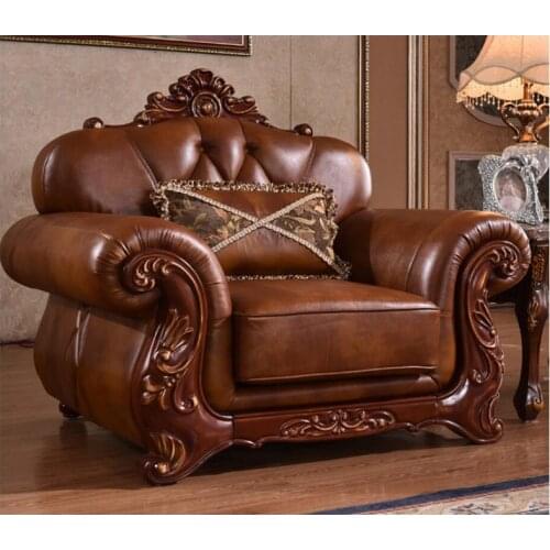 High quality European antique living room sofa furniture genuine leather set xhs008