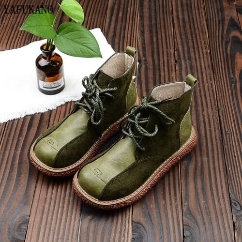 Japanese Retro Mori Girl Thick-Sole Splicing Martin Boots Round Toe Flat Big Head Doll Shoes College Style Platform Ankle Boots