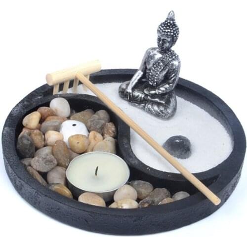 YinYang Taiji Zen Sand Table Innovative Meditation Buddha Images Sand Tray Micro-landscape Resin Ornaments Buddha Statue
