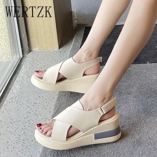 WERTZK PU Leather Wedges Sandals for Women High Heels Platform Sandals Summer Casual Shoes 2021 Zapatos De Mujer