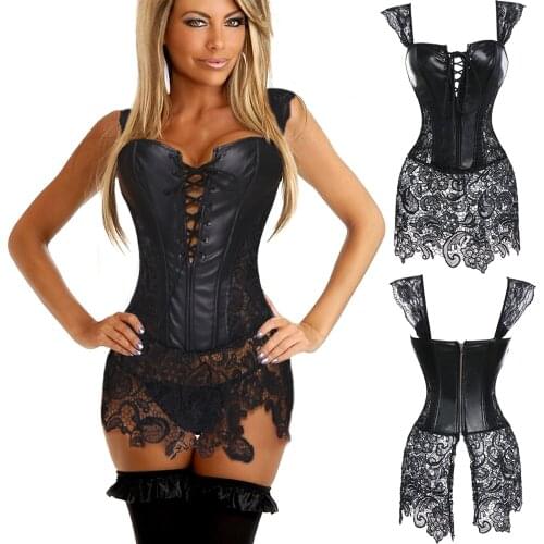 Miss Moly Women Steampunk Faux Leather Corset Gothic Shapewear Overbust Lace up Boned Bustier Top Corset Dress