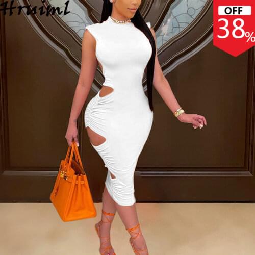Womens Summer Dress Solid Hole Hollow Out Backless Sexy Female Clothing High Waist Knitted Party Clubwear Elegant Bodycon Dress