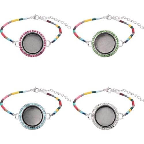 1pcs Long tube natural stone handmade Bracelet Glass +steel crystal Floating charms 25mm/30mm locket bracelet Extension chain