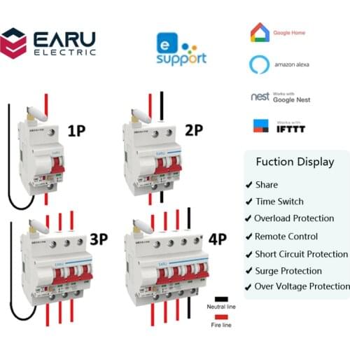 1P 2P 3P 4P 10A-125A Wireless Smart WIFI Circuit Breaker Timer eWelink APP Vioce Remote Control Switch Amazon Alexa Google Home
