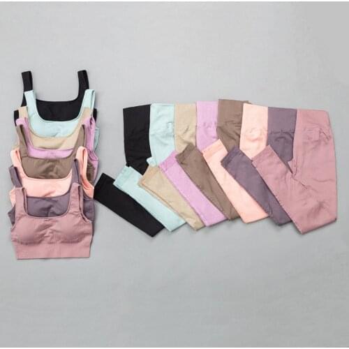 2Pcs/Set Gym Yoga Set Women Workout Sportswear Training Clothes Athletic Sports Bra Crop Top 2 Piece Set Women Seamless Leggings