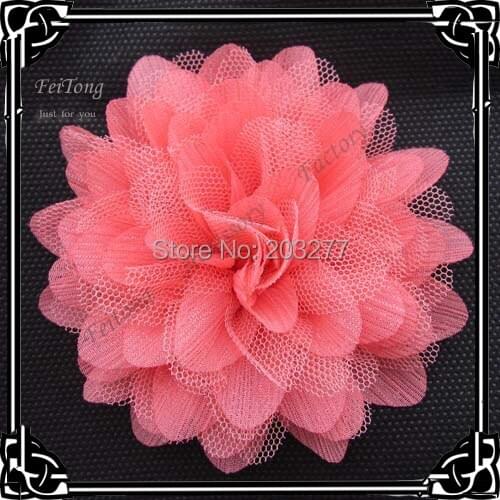 24pcs/lot Newest 8cm chiffon mesh floral fabric flowers 9colors for your choice free shipping