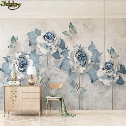 Beibehang papel de parede 3d Retro blue rose photo 3D wallpaper Custom landscape wall paper for wall 3 D bedroom for living room