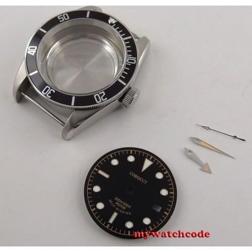 41mm black bezel sapphire glass Watch Case & dial & hand fit 2824 2836 MOVEMENT