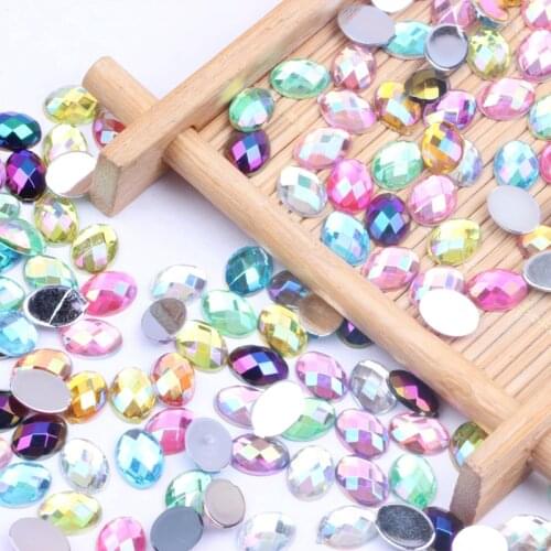 50/500pcs 6x8mm Oval Shape Earth Facets Acrylic Rhinestones Flatback AB Colors Glue On Beads DIY Jewelry Nails Art Supplies