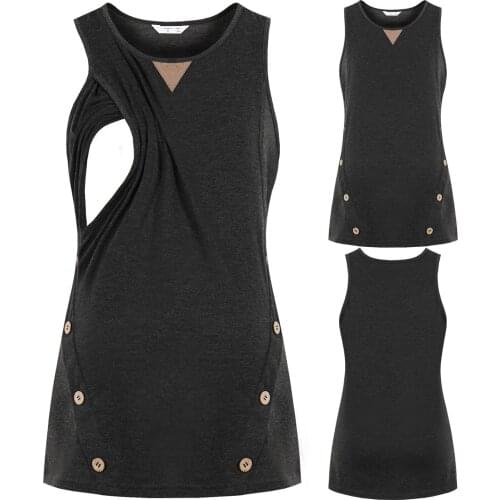 #57 Summer 2021 Women Maternity Clothes For Breastfeeding Button Vest Tops T-shirt Maglia Allattamento Roupas Para Gravida