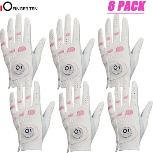 6 Pcs Rain Grip All Weather Womens Golf Gloves Ladies Left Hand Right Soft Cabretta Leather with Ball Marker