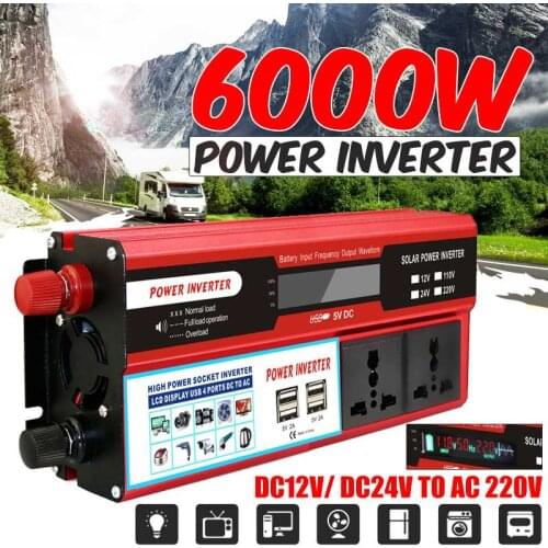 6000W Peak Solar Power Inverter 12V/24V 220V/110V USB LED Modified Sine Wave Voltage Transformer Car Adapter Charge Converter