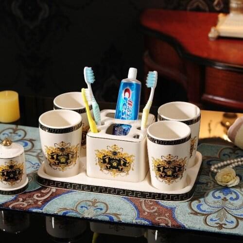 Bathroom Accessories Ceramic Soap Dispenser Toothbrush Holder Gargle Cup Toothpick Box European Style Bathroom Set Marry gifts