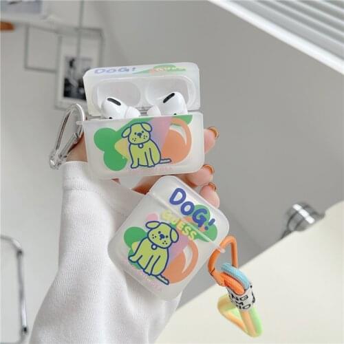 For AirPods Pro Case Cute Dog Pattern Earphone Case for AirPods 1 2 Soft TPU Protect Cover with Keychain Lanyard Bracelet