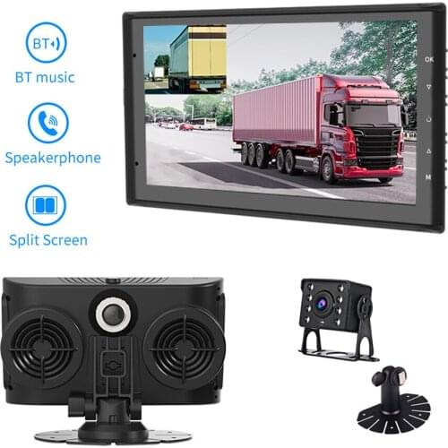 FHD 1080P 7 Inches Truck DVR Monitor Driving Video Recorder Dual Lens Front/Rear Dual Recording HD Night Vision Reversing Camera