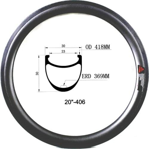 HULKWHEELS 20 inch 30*30mm 406 bmx carbon mtb wheels clincher rims for balance bike folding bike kids bike 20er carbon rim