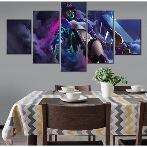 Frame 5 Piece LOL Game Poster League of Legends KDA Akali Canvas Painting Sexy Girl Wall Art Pictures for Living Room Decor