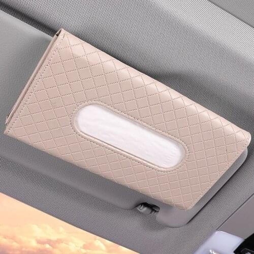 PU Leather Car Tissue Box Sun Visor Hanging Sunroof Stripe Pattern Solid Color Portable Pumping Box Car Interior Supplies