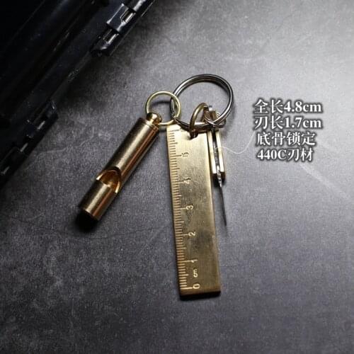 Brass Three-piece EDC Portable Tools Whistle Mini Pocket Knife Scale Ruler