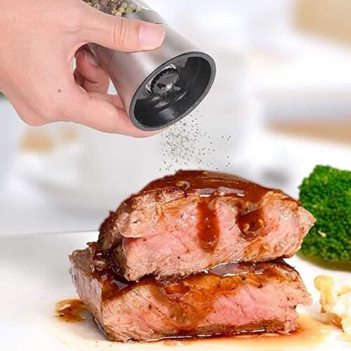 Stainless Steel Salt Pepper Grinder Shakers Glass Body Spice Salt Pepper Mill Salt Mill with Adjustable Ceramic Rotor