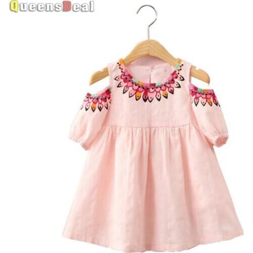MERI AMMI Children Girl Clothing Short Sleeve Floral Dress Beach Cotton Dress For 2-9 Year Girl
