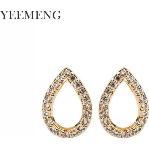 YEEMENG Fashion Distinctive Earrings Jewelry Cute Gold Color Droplet-shaped Zircon Ear Studs Best Gift for Women