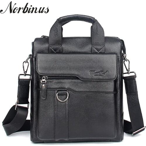Norbinus Genuine Leather Men Messenger Bag Real Cowhide Fashion Crossbody Bag Cow Leather Business Handbags Tote Male Travel Bag