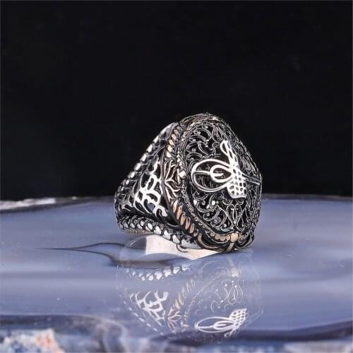 Ottoman Monogram Motif 925 Sterling 925 K Silver Men 'S Ring