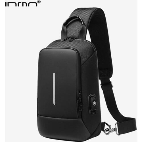 INRNN Multifunction Chest Bag Men USB Charging Shoulder Bags Short Trip Crossbody Chest Pack Male Water Repellent Crossbody Bag