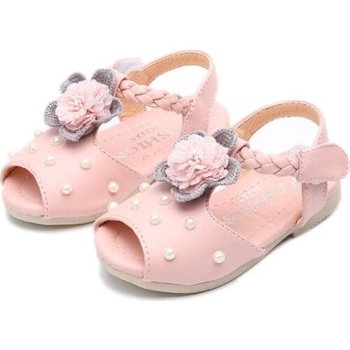 New Little Toddler Girls Kids Baby Summer Pink Pearls Leather Sandals Shoes For Girls Dress Shoes 1 2 3 4 5 6 7 8 Years Old 27