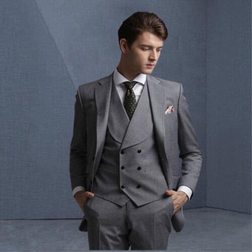 New Arrival Grey Mens Suits Dinner Party Prom Groom Tuxedos Groomsmen Wedding Blazer Suit Terno Masculino Slim Fit 3 Pieces
