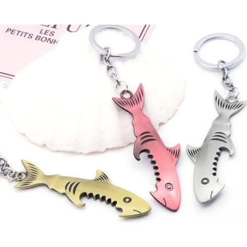 New Vintage Shark Bottle Opener Keychain Gadgets For Men Great White Shark Key Ring On Bag Trinket Boyfriend Party Gift Souvenir