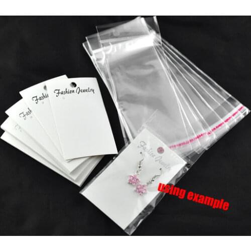 DoreenBeads 100PCs White Earring Display Cards W/Self Adhesive Bags Jewelry Packaging Display Supplies 88x50mm, 150x60mm