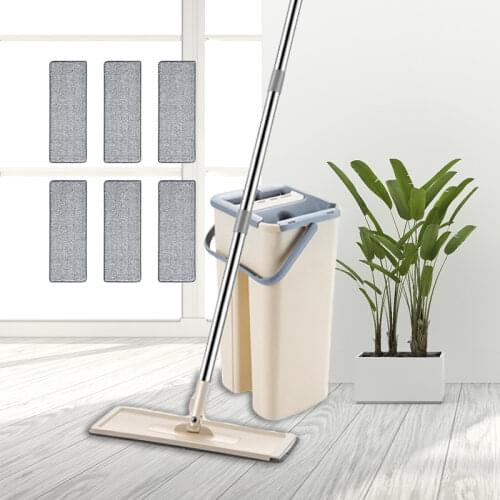 Flat Mop with Bucket Hand Free Washing 360 Spin Scratch Mop with Microfiber Pad for Household Cleaning Tool