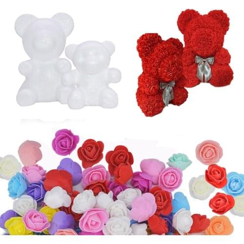 Teddy Bear Rose Flowers Artificial Foam Flower Head Pink Crown DIY Handmade Valentines Day Gift Wedding Birthday Party Gift Deco
