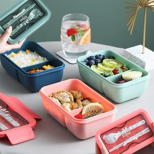 850ml Candy Color Student Portable Lunch Box Work Offic Lunch Box Picnic Food Box Fruit Package Spoon chopsticks Include