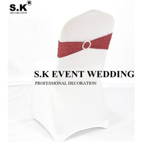 Good Looking Sequin Chair Band Sash Glitter Bow Fit On Chair Cover For Wedding Banquet Event Decoration