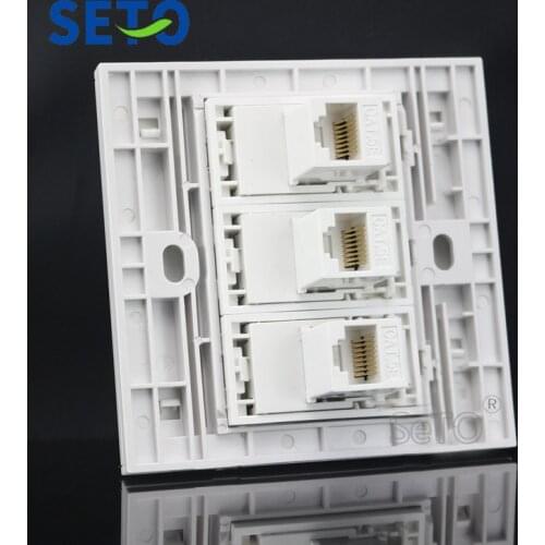 SeTo 86 Type Three Ports Ethernet Network RJ45 Cat5e Outlet Wall Plate Socket Keystone Faceplate